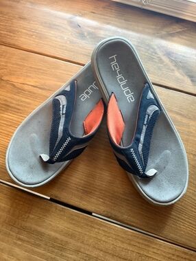 Heydude Men's Casual Flip Flop Sandals, Navy and Orange